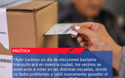 “Ayer tuvimos un día de elecciones bastante tranquilo acá en nuestra ciudad, los vecinos se acercaron a votar en las distintas escuelas, donde no hubo problemas y salió nuevamente ganador el intendente actual José María ”El Turco“ Issa”